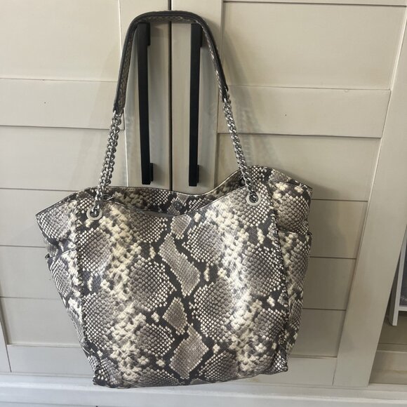 Michael Kors Gray Embossed Snakeskin Tote Handbag Purse Matching Wallet - Picture 2 of 9